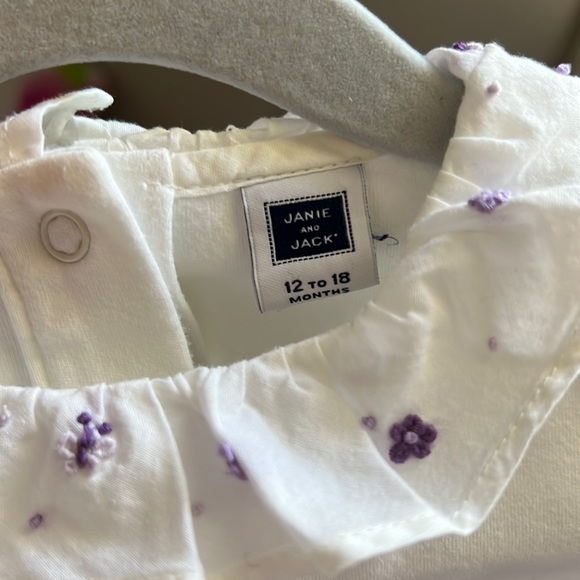 Janie and Jack bodysuit with collar long sleeve 12-18 months white purple used - Picture 5 of 9
